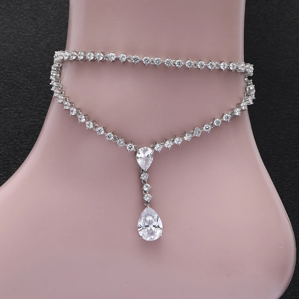 Womens Fashion Micro Pave Cubic Zirconia Chain Women Barefoot Sandals Anklet Fashion Foot Chain Jewelry HXJ004 250807