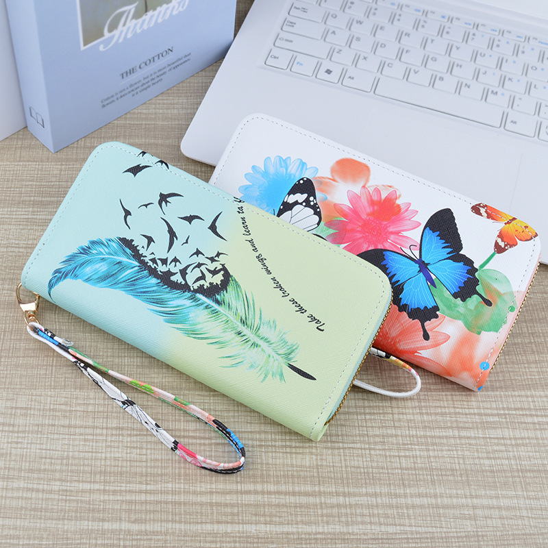 New Women's Wallet Long Zipper Clutch Soft Designer Bag Leather Fashion Cross Pattern Print Student Coin Luxury Bag Purse Phone Bag