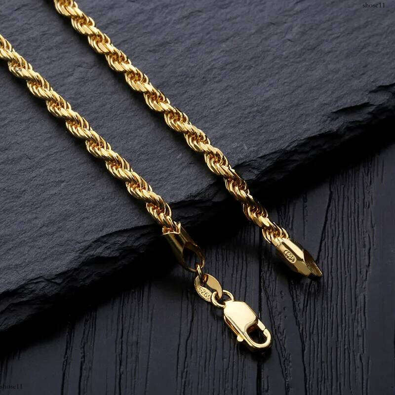 & White Gold Plated Sterling Sier Twist Necklace 3mm 18 22 Rope Chain Hip Hop Rapper Jewelry Gifts For Men and Women