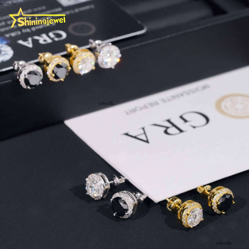 Fashion Jewelry Sterling Sier Hip Hop Screw Back Halo 7.5mm Center Stone Moissanite Studs Earrings