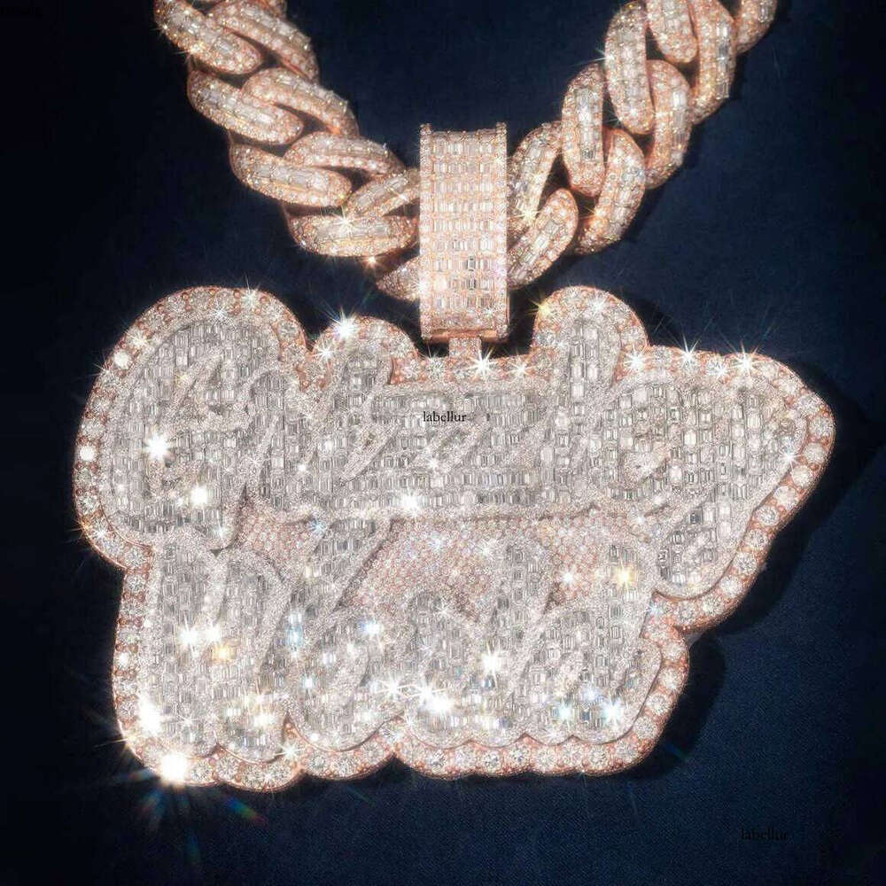 Factory Customized Pendant Men Iced Out Jewelry VVS Moissanite Dias Cuban Chain 3D Custom Name Icy Hip Hop Round Brilliant Dia