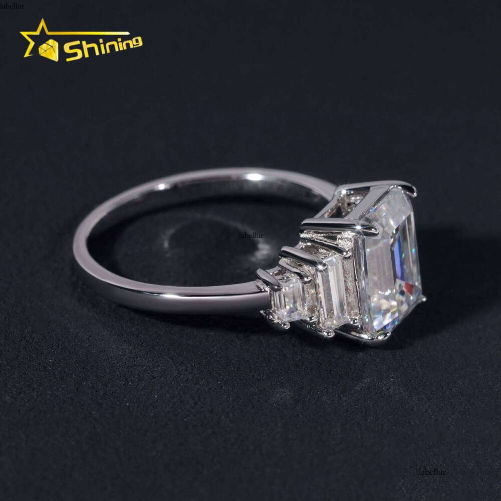 Gold Rhodium Plated VVS Cubic Zirconia Silver Emerald Cut 3CT Women's Engagement Wedding Ring
