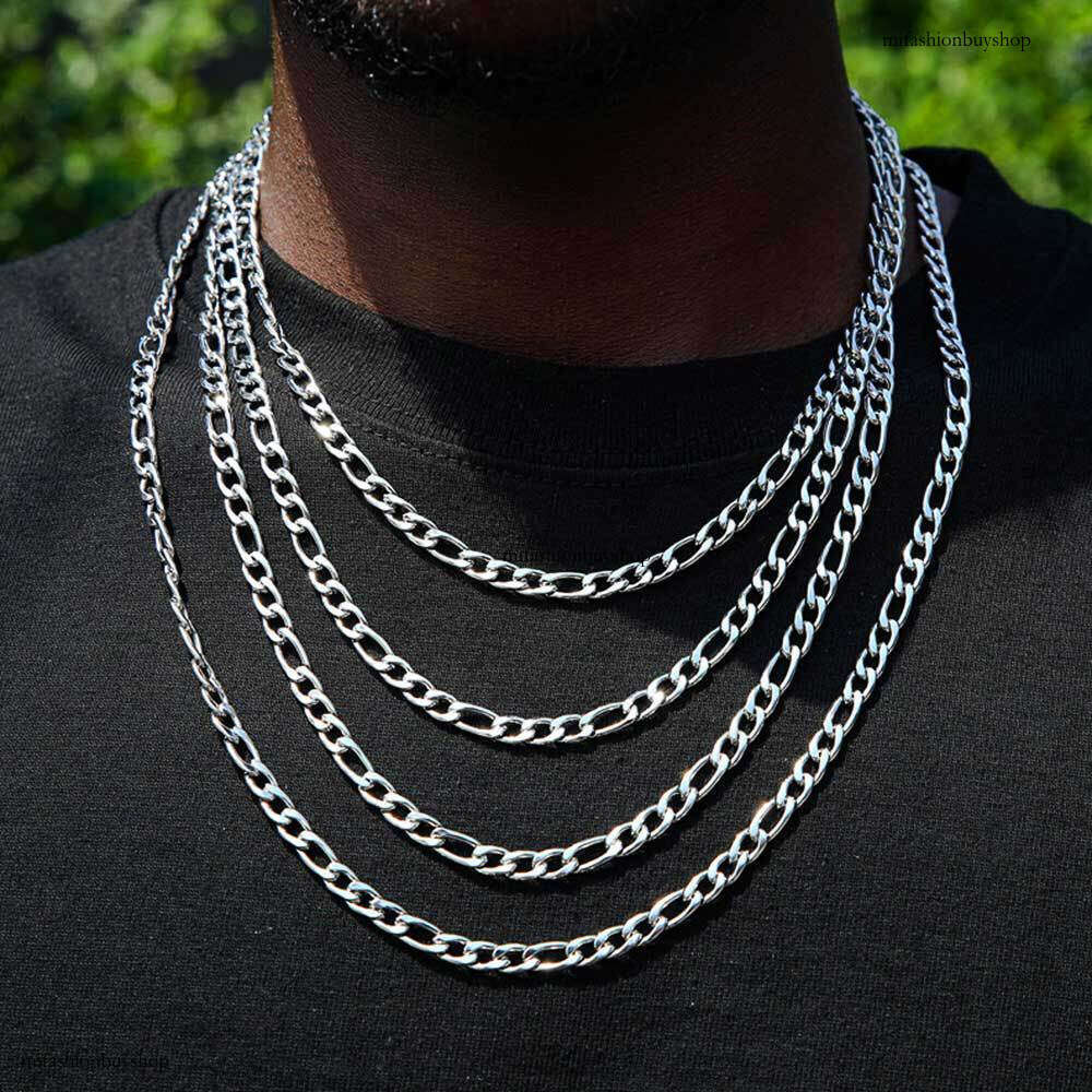 Titanium Japanese Style Buckle Figaro Chain Sterling Silver Men's Hip Hop Gold Necklace