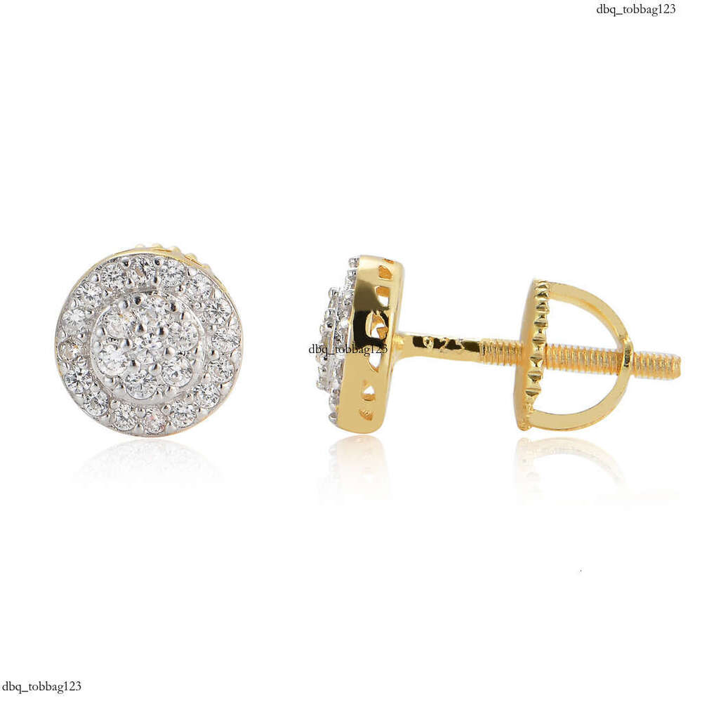 S Men's Round Micro Paved Zircon Sier Stud Earrings Hip Hop Accessories