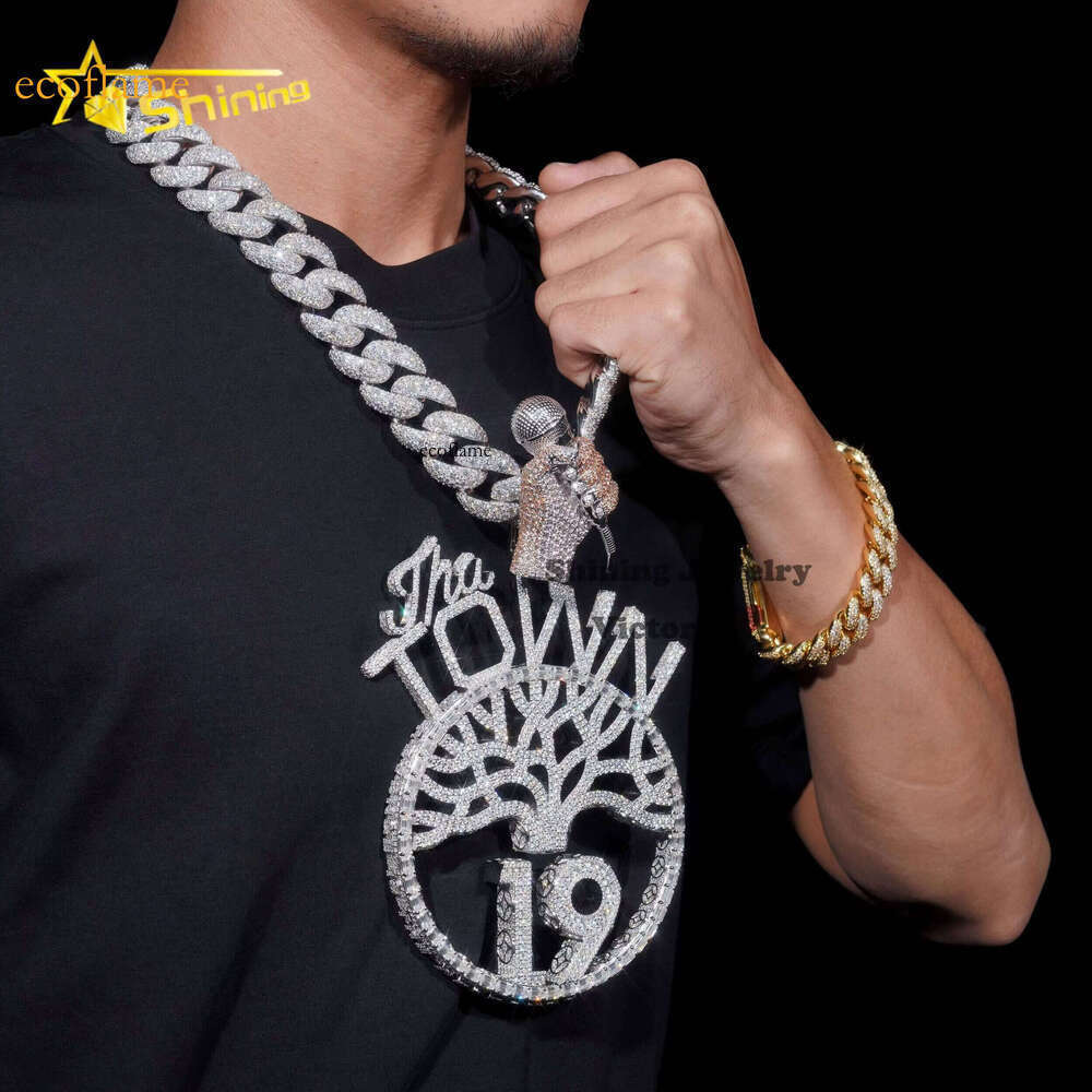 8Inch Big Size Solid Sier Custom Moissanite Dia Round With Microphone Hip Hop Iced Out Pendant for Chain
