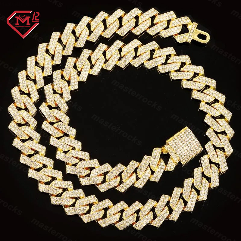 Hip Hop Cuban Link Chain Necklace 14mm Custom Charm 925 Silver VVS Iced Out Moissanite Cuban Chain