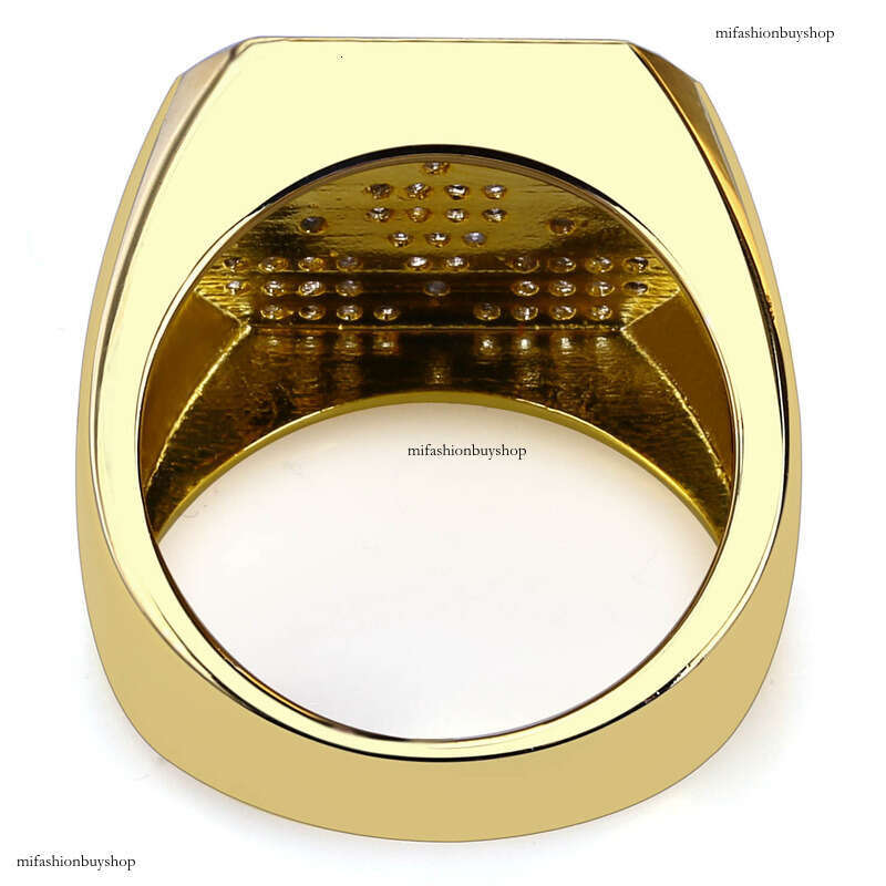 Hot Plated Gold Inlaid Zircon Geometric Shape Hip-Hop Men's Ring Trendy Jewelry