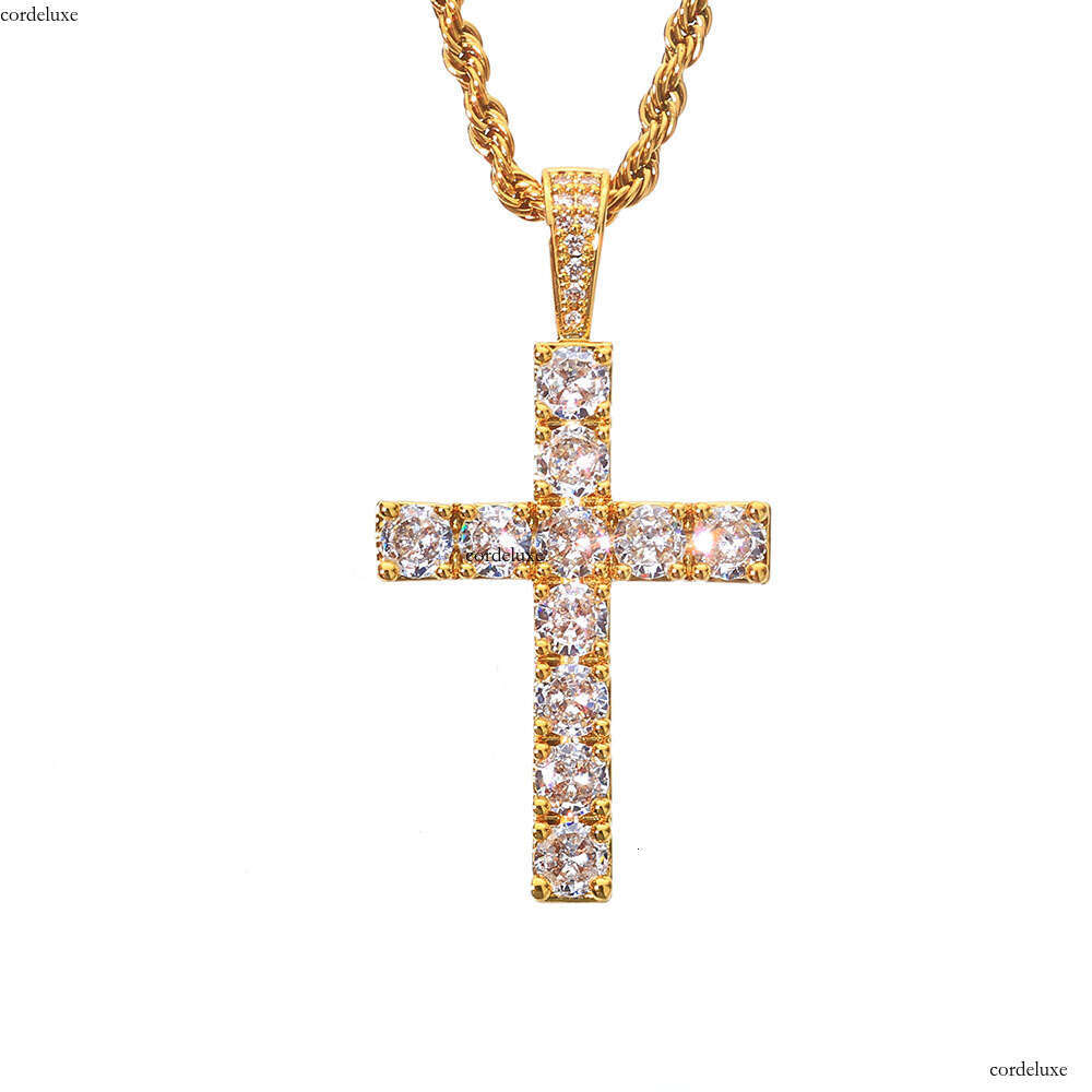 New Hip-Hop Large Cross Pendant Sterling Silver Gold-Plated Full Moissanite chain Men's Necklace