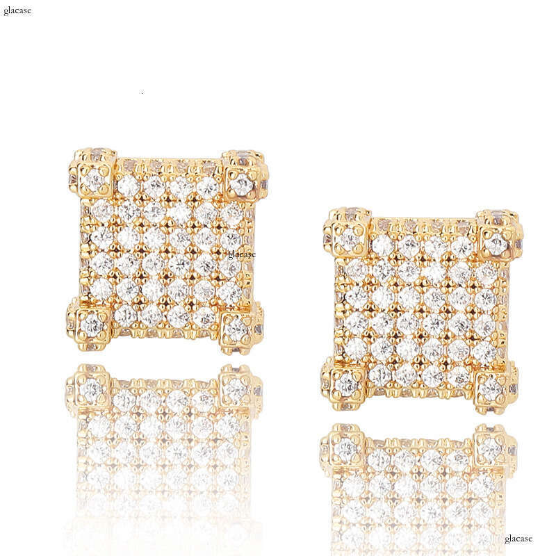 Iced Out VVS Square Three-Dimensional Pave Zircon Stud Personality Hip-Hop Unisex Versatile Earrings