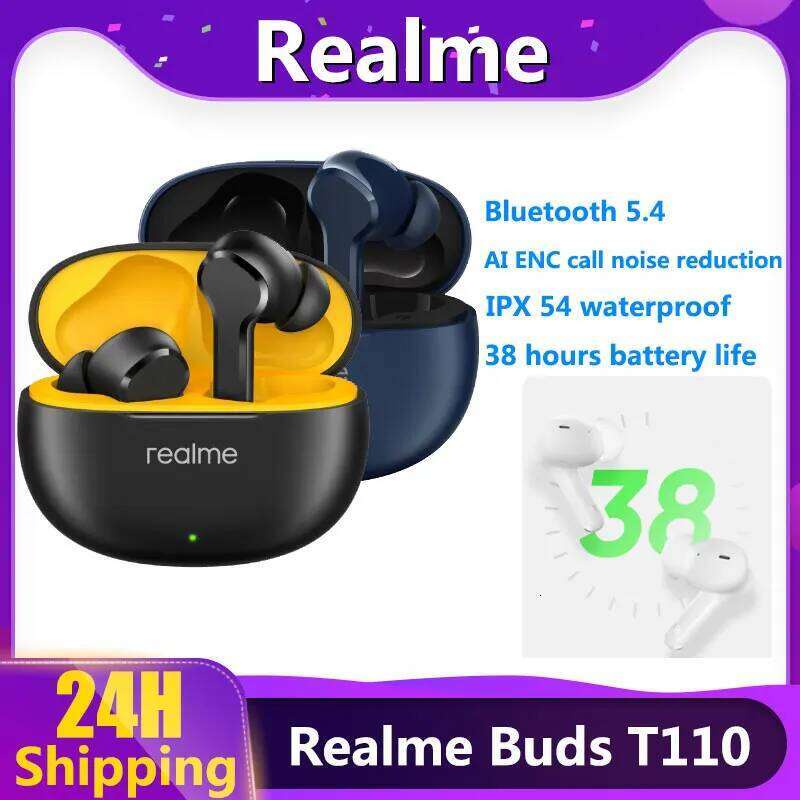 Original Realme Buds T Bluetooth AI ENC Call Noise Cancellation Ture Wireless TWS IPX Waterproof Sports Headphones