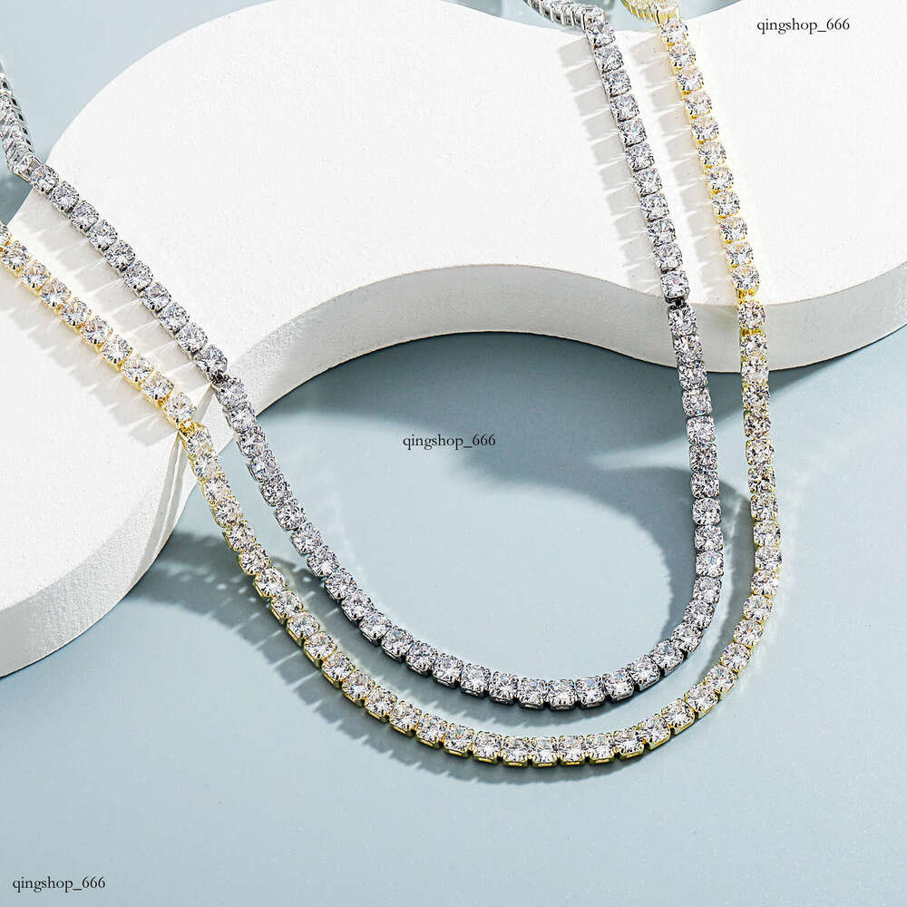 Hip Hop Rhinestone Moissanite chain Tennis Chain Sterling Silver Full Dia Fashion Necklace Street Super Shiny Ins Autumn