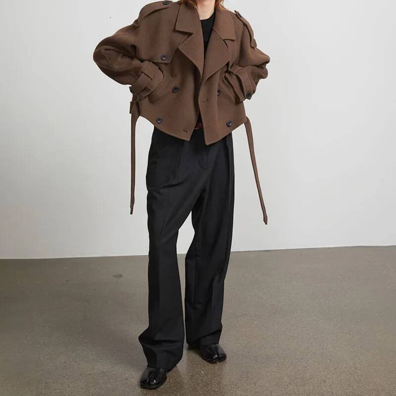 Women Casual Retro Woolen Blend Turn-Down Collar Solid Jacket Fashion Slim Coat 2024 Autumn Winter New Lady Outerwear