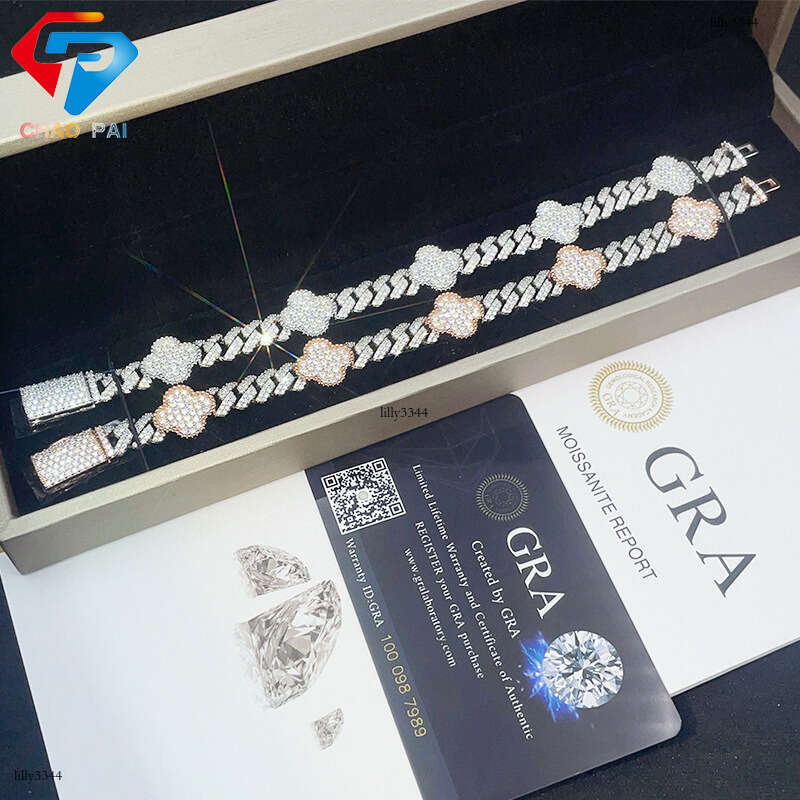 Hip-Hop 8-14mm Double Row Full Inlaid Moissanite Sier Trendy Brand Accessories Unisex Bracelet