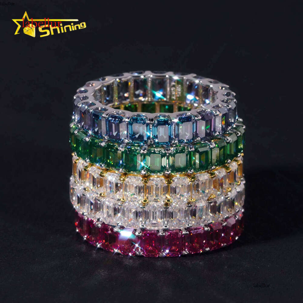 S Silver Emerald Cut VVS D Color Eternal Colorful Pyroxene Fine Jewelry Unisex Gift Wedding Ring