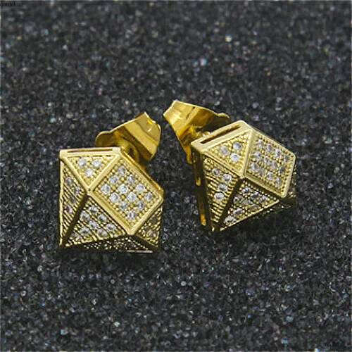 New Fashion Princess Cut Dia Mens Earring Studs and White Gold Plated personalized Hip Hop CZ Cubic Zirconia Stud Earrings Jewelry Bijoux Accessories