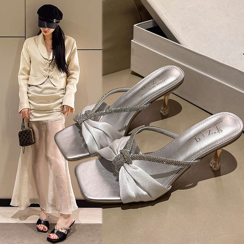 Open-Toe Slippers Women, Outdoor Designer Shoes Wear, designer shoes Rhinestone Strap, Thin Heel, Sexy High Heels, Comfortable, Fairy Style, Suitable 