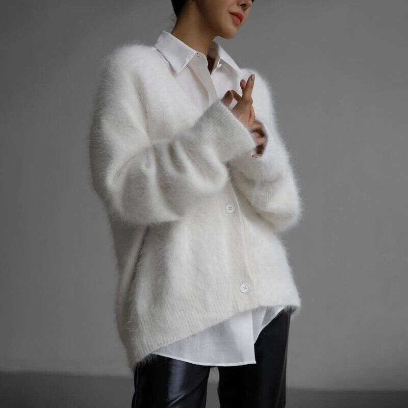 Women's Mink Knitted Cardigan Lazy Loose Long Sleeve V-Neck Sweater Jacket