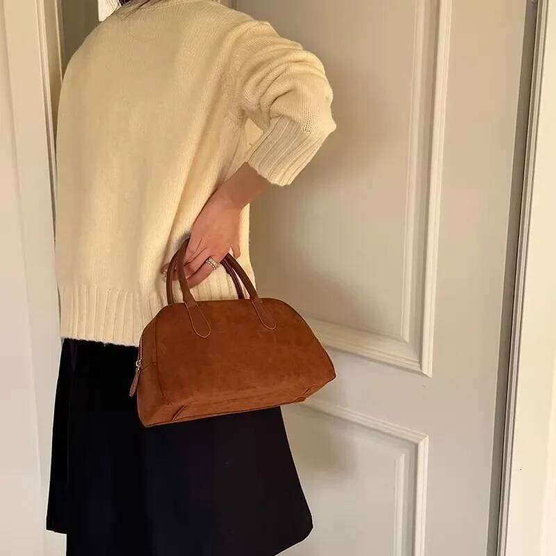 Brown Vintage Suede Tote High Quality Designer Boston Handbag Winter New in Women's Bags Korean Hand Bag Ladies