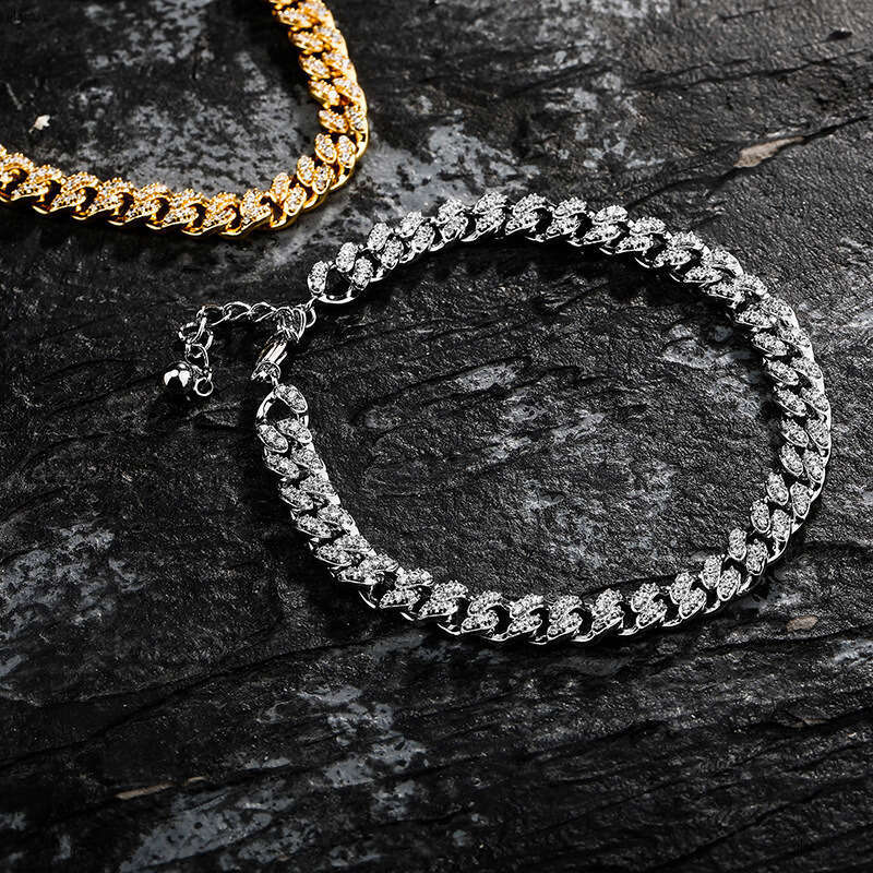 Hip Hop Bracelet 5MM Cuban Inlaid Zircon Lobster Clasp with Tail Chain Men's Simple Trendy Jewelry