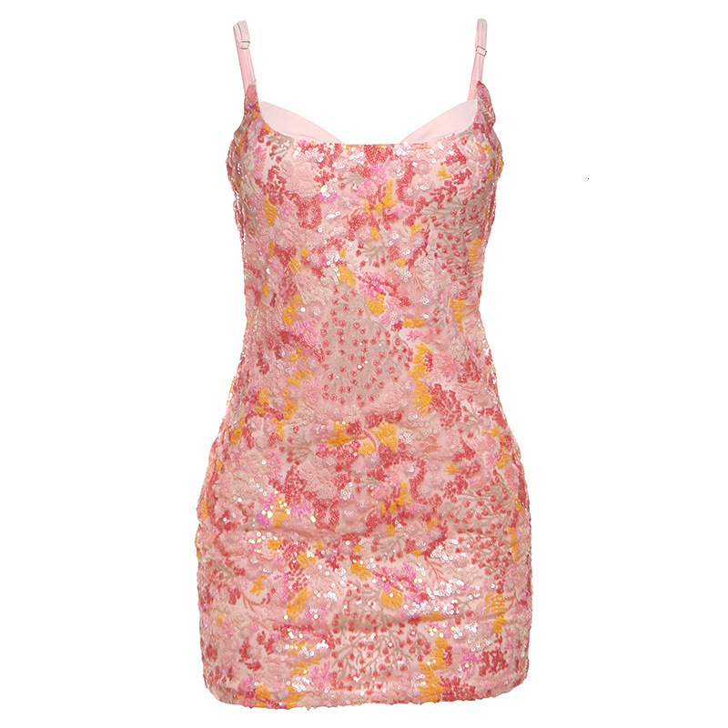 2025 Autumn New Sexy Hot Girl Slim Fit Sequin Strap Bodycon Short Dress Womens Clothing