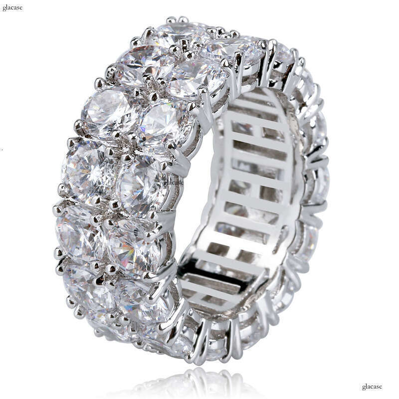Hot Selling Silver Double Row Zircon Men's and Women's Hip Hop Ring Personality Simple Fashion Accessory