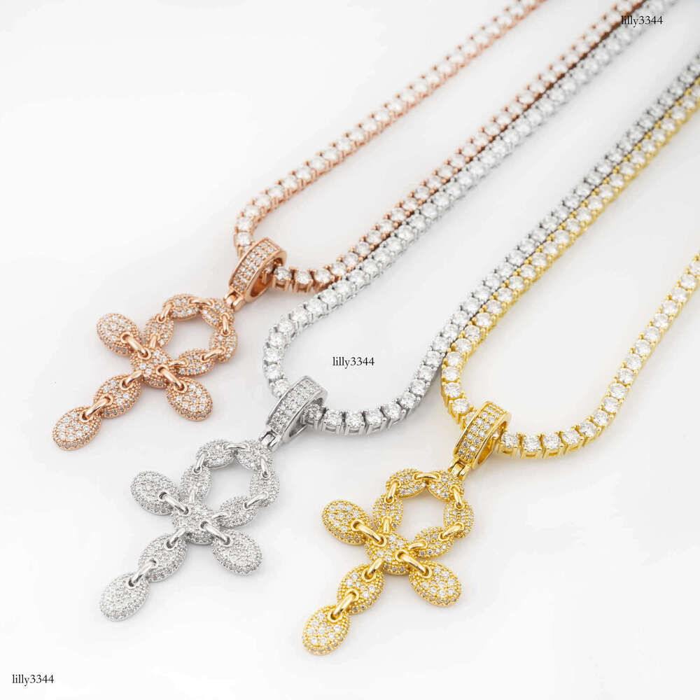 Hot Selling Full Sterling Silver Inlaid 5A Moissanite chain Cross Personality Hip Hop Jewelry Unisex Accessories Necklace Pendant