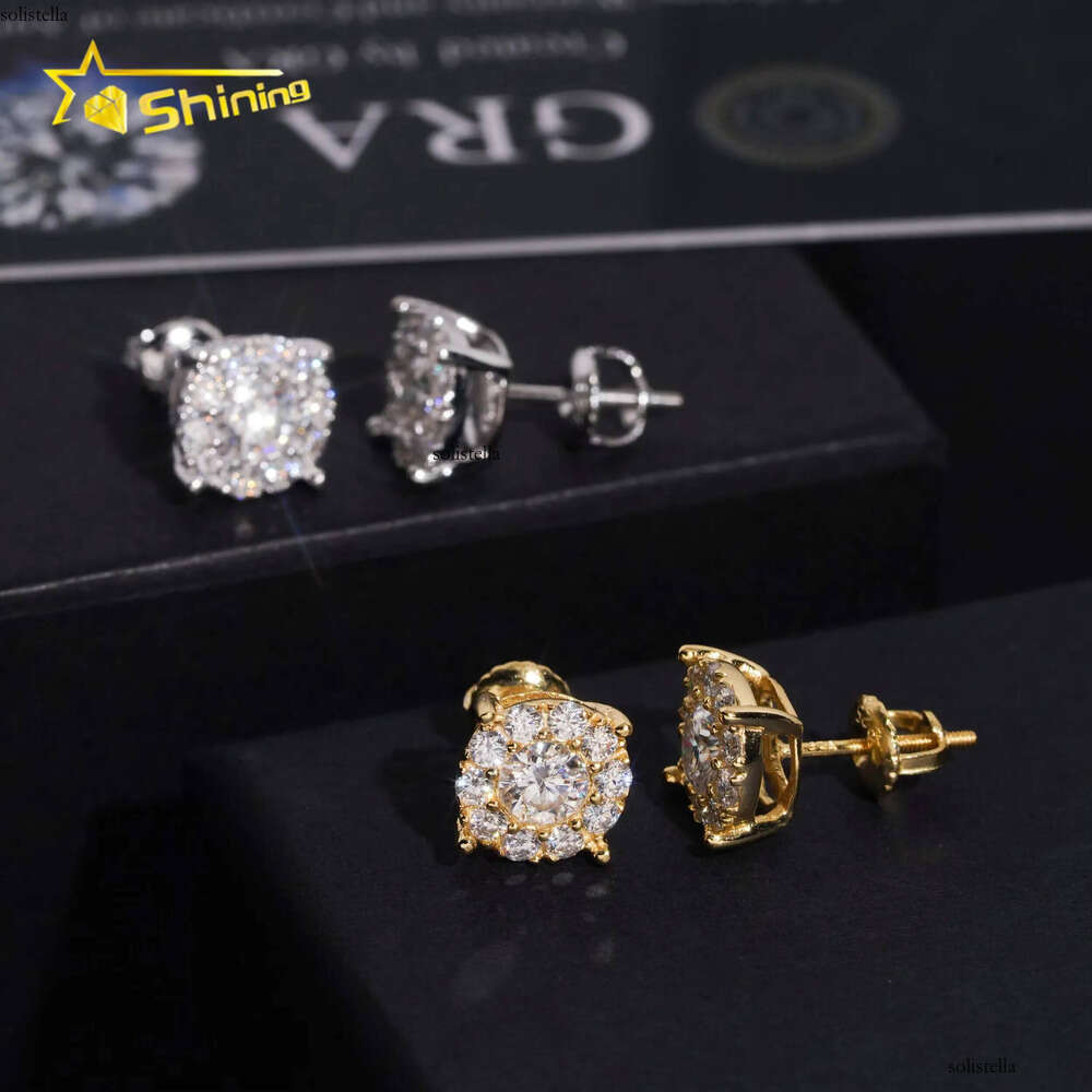 High Quality Iced Out Sterling Sier Screw Back Stud Hip Hop Jewelry Custom Rapper Moissanite Earrings