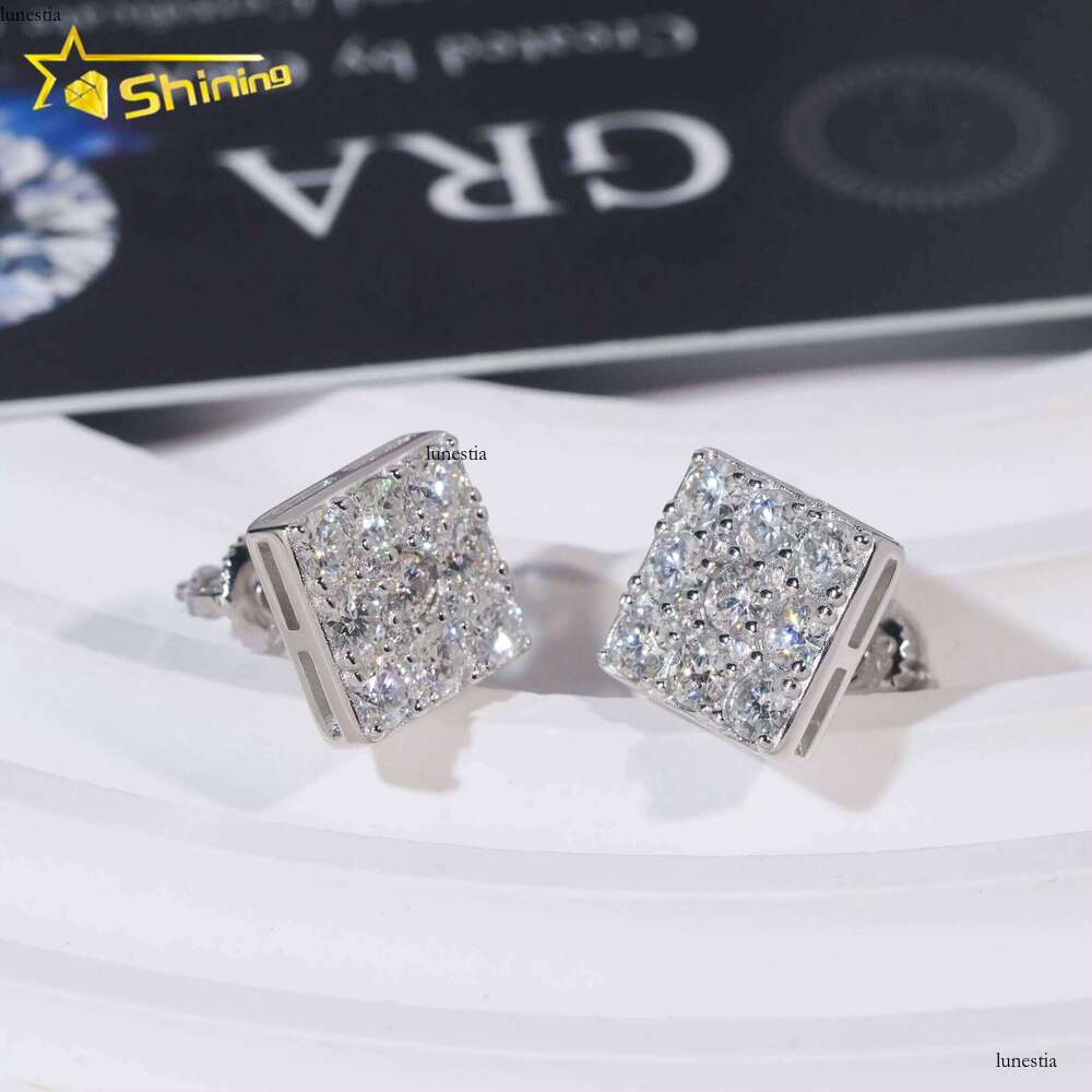 Pass Tester GRA Certified VVS Sterling Sier Men's Square Silicon Stone Stud Earrings