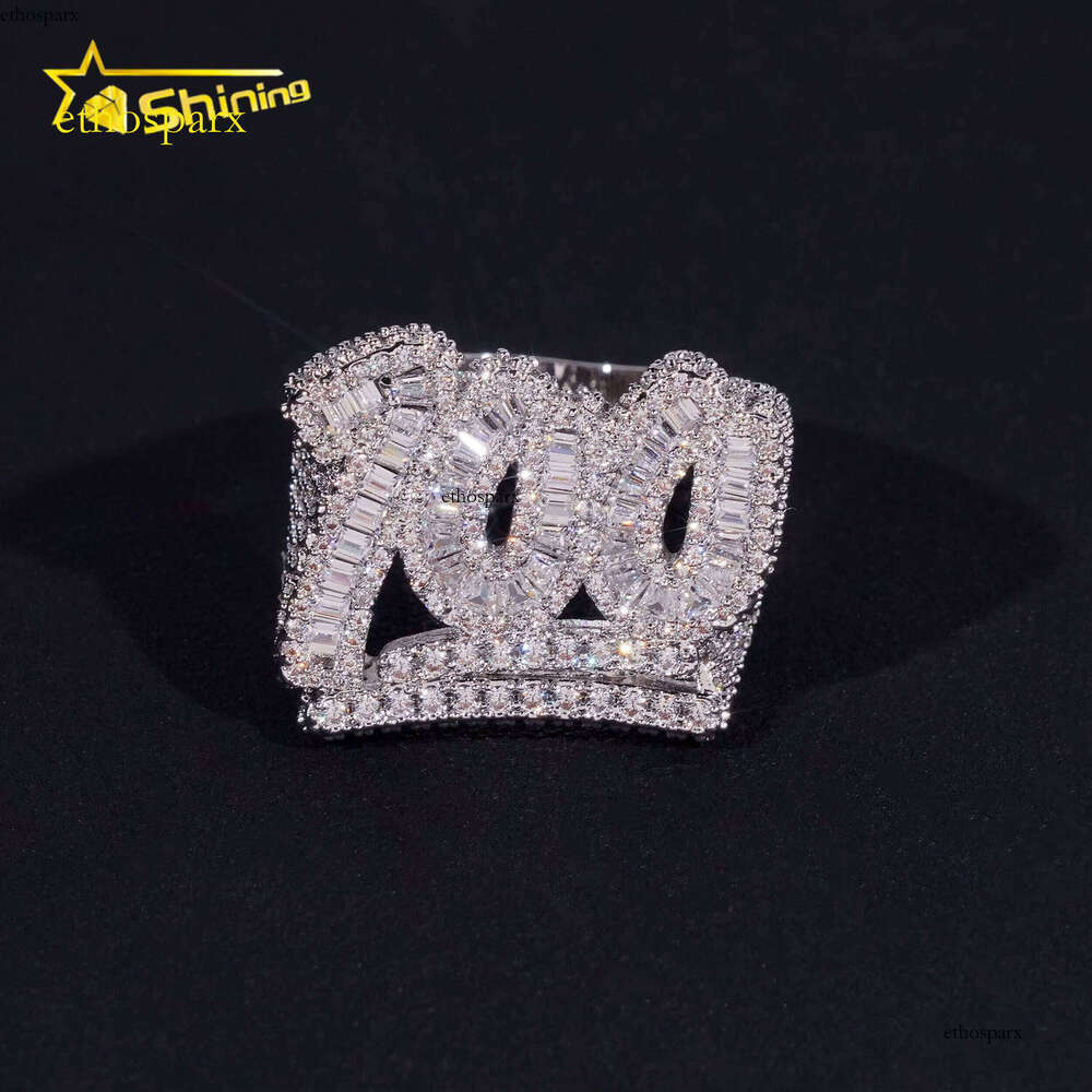 Rappers Hip Hop Jewelry Gold Plated Solid Sterling Sier Fully Iced Out Moissanite Ring