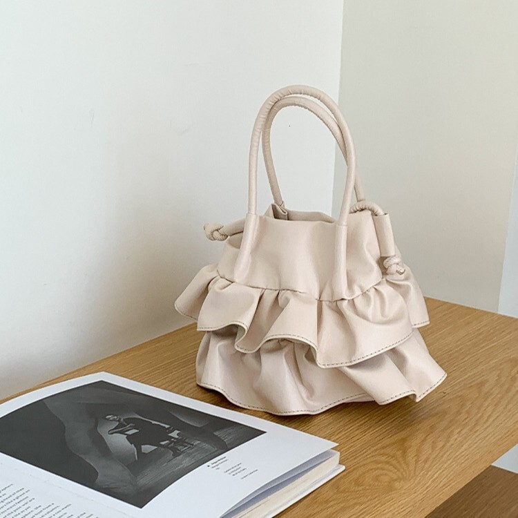 Korean Style Ruffled Design Handheld Bucket Elegant Single Shoulder Crossbody Bag for Women ddmymoon