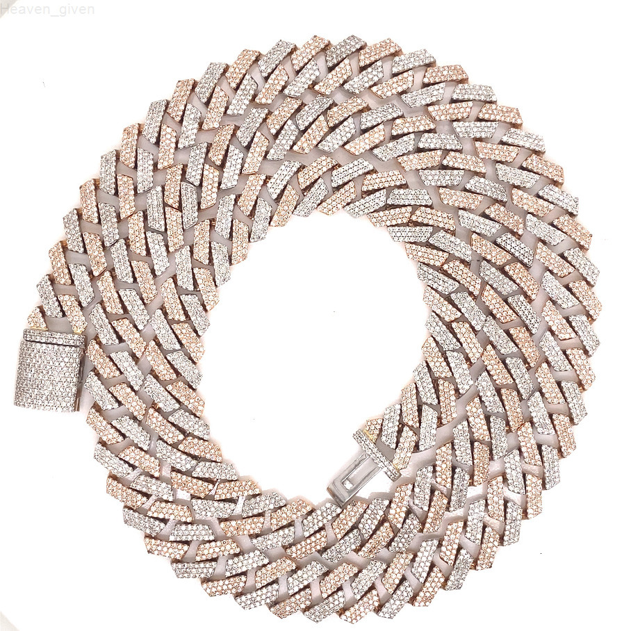 10MM Two Tone Rose and White Moissanite Diamond Cuban Chain Necklace for Luxury Fashion Collections