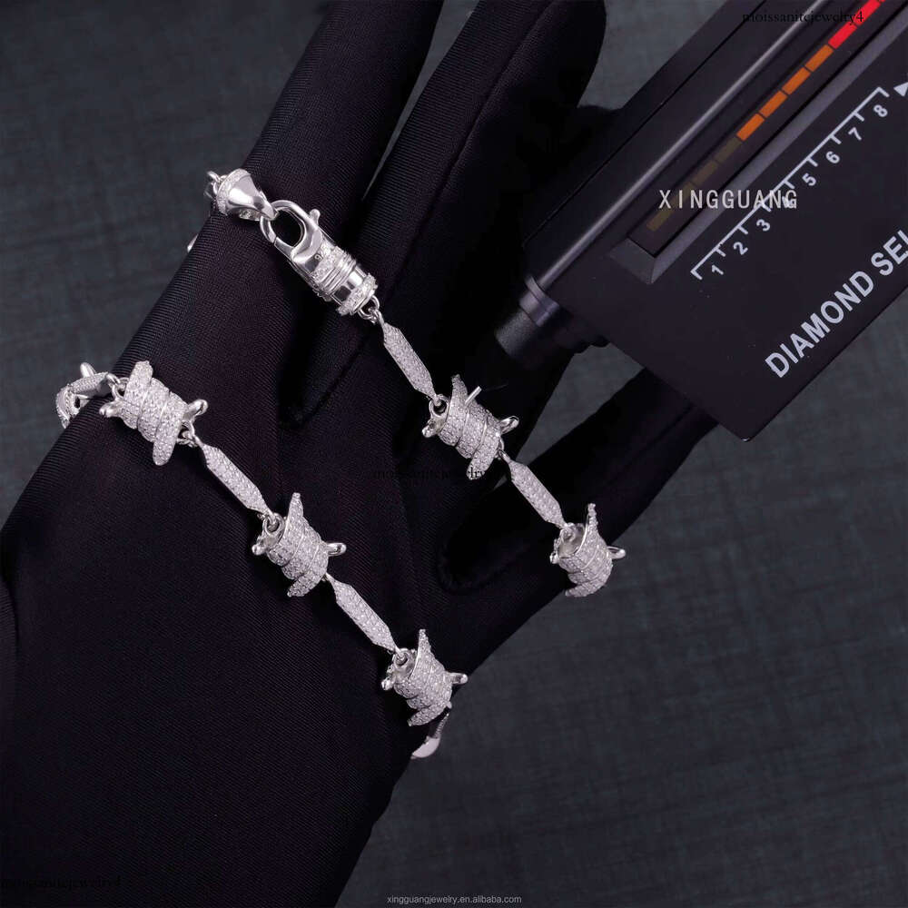 Fashion Gold Plated Men Women 8MM Spiked VVS Moissanite Chains S Sterling Sier Knots Link Cuban Bracelet Jewelry