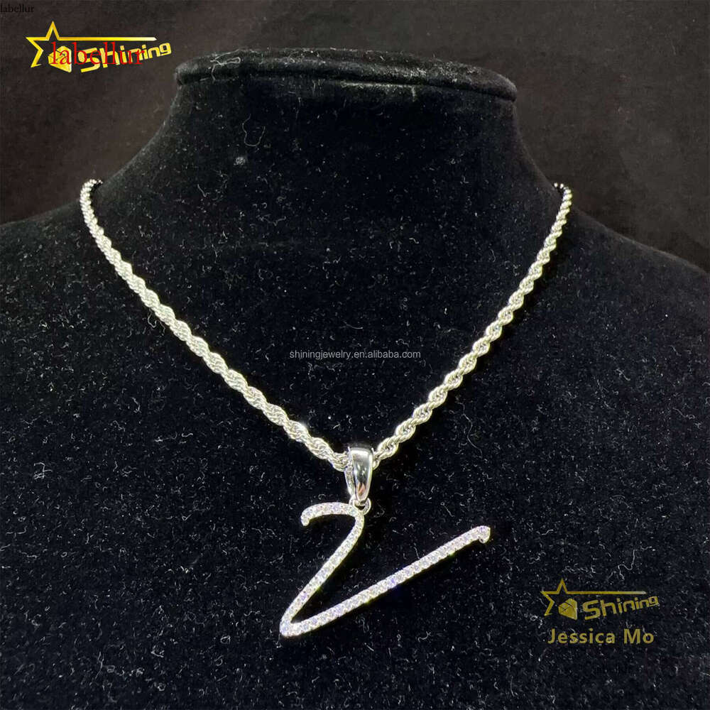 Fashion Unisex Elegant Jewelry GRA Certified Sterling Sier FL Moissanite DIa Initial Curve Letter Pendants