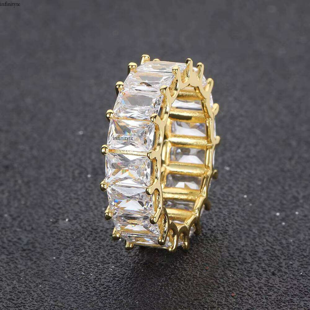 Nuoya Iced Out Dia Rings Women Gold Plated Copper Micro Pave Bling CZ Square Zircon Ring