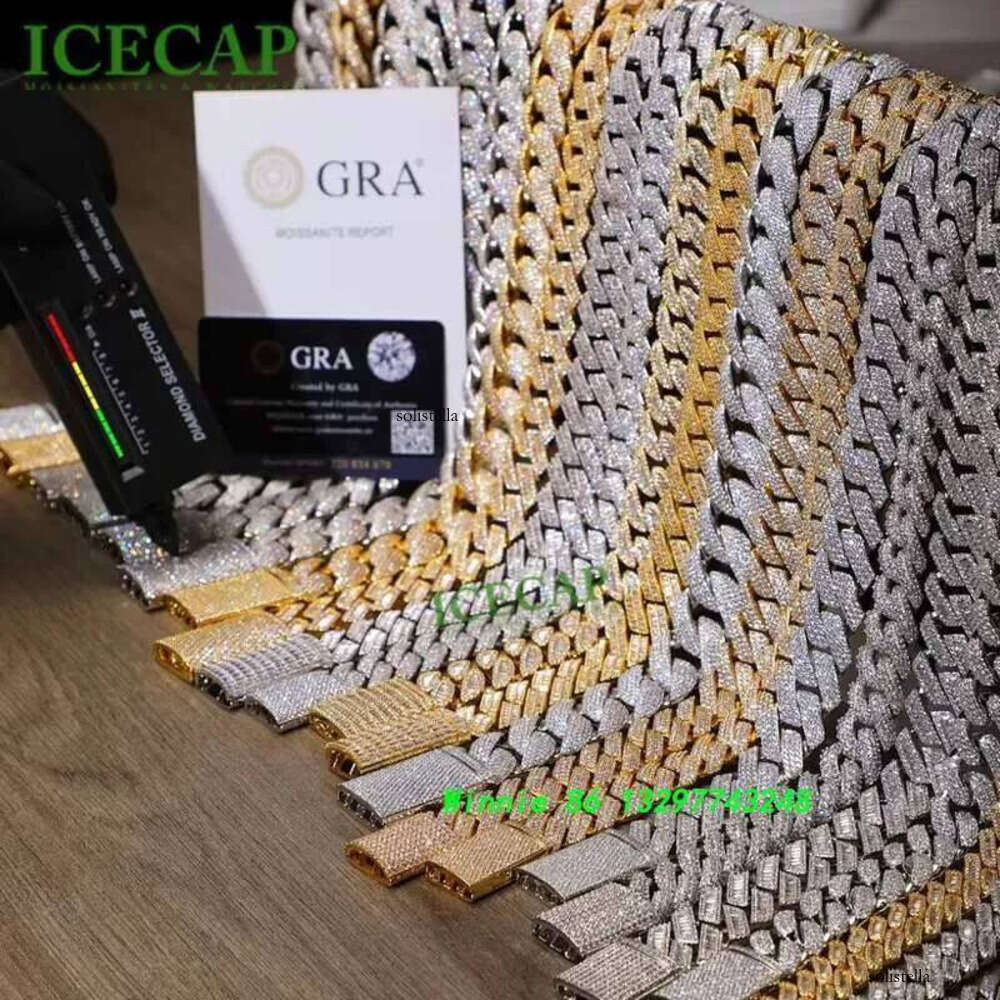 Sier Jewelry 8mm Rope Chain Ice Out Hiphop Men White Gold Color Moissanite Necklace