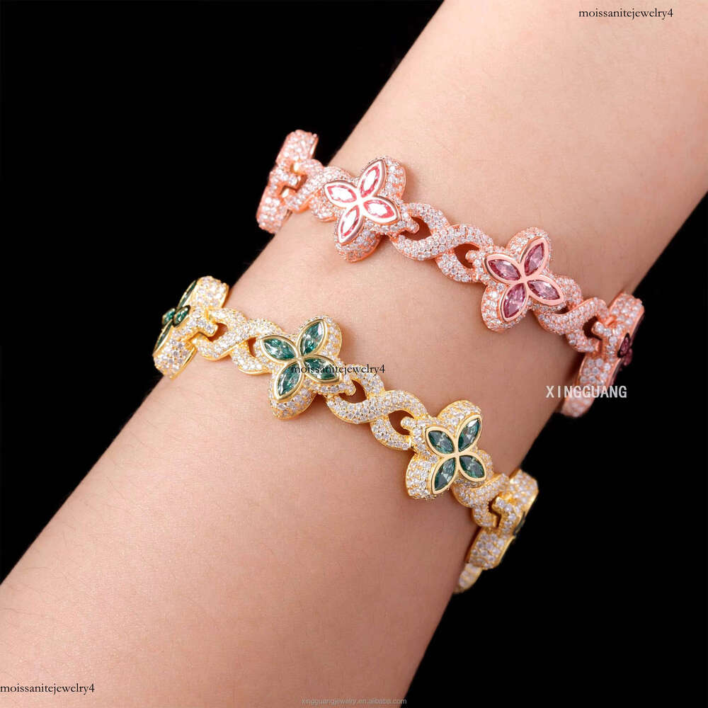 XingGuang Hip Hop Rapper Clover Bracelets Sterling Sier VVS Moissanite Infinity Cuban Link Bracelet Fine Jewelry