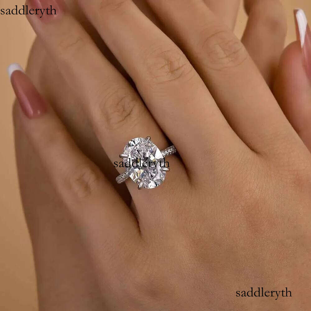 8CT Oval Cut Full Moissanite Engagement Rings for Women Sterling Sier Big Gemstone Wedding Band Jewelry with Certificate