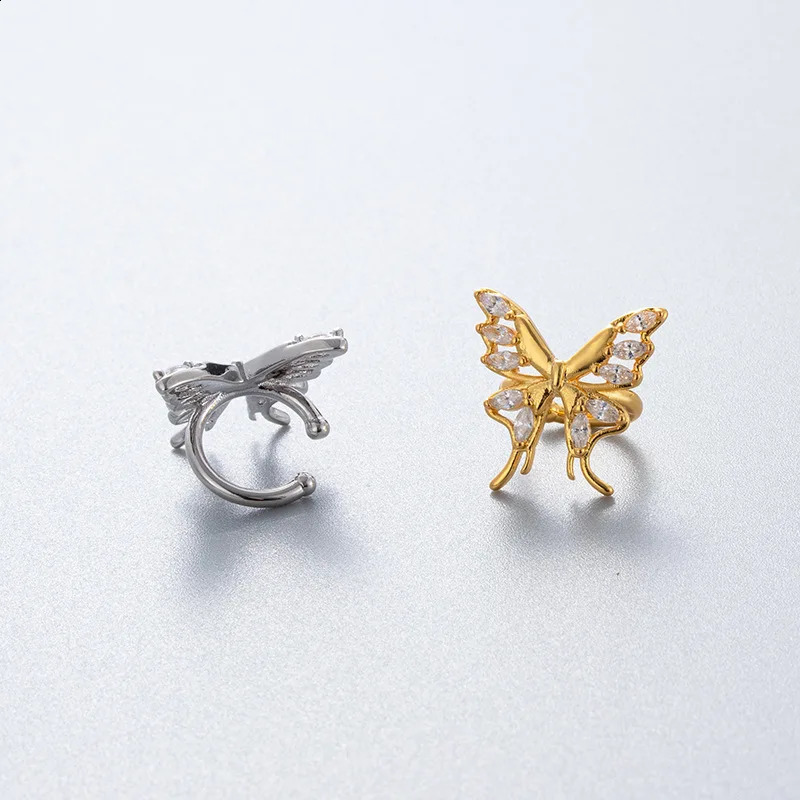 Stainless Steel Gold Color Butterfly Ear Clip Without Piercing For Women Sparkling Zircon Ear Cuff Clip Earrings Fashion Jewelry 250807