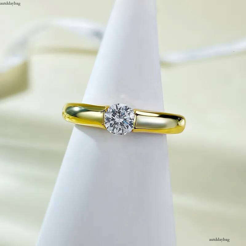 Choucong Brand Rings Simple Fine Jewelry Genuine 100% Sterling Sier Soiltaire Round White Moissanite Dia Gold Women Wedding Ring Gift
