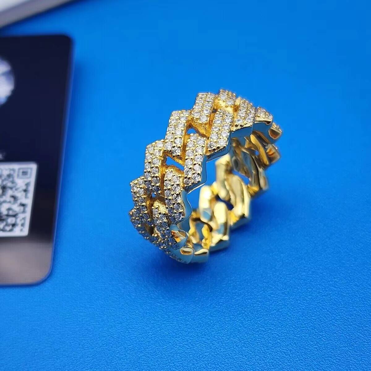 Iced Out Hip Hop Cuban Link Ring 925 Sterling Silver VVS Moissanite Diamond Cuban Band Ring for Men