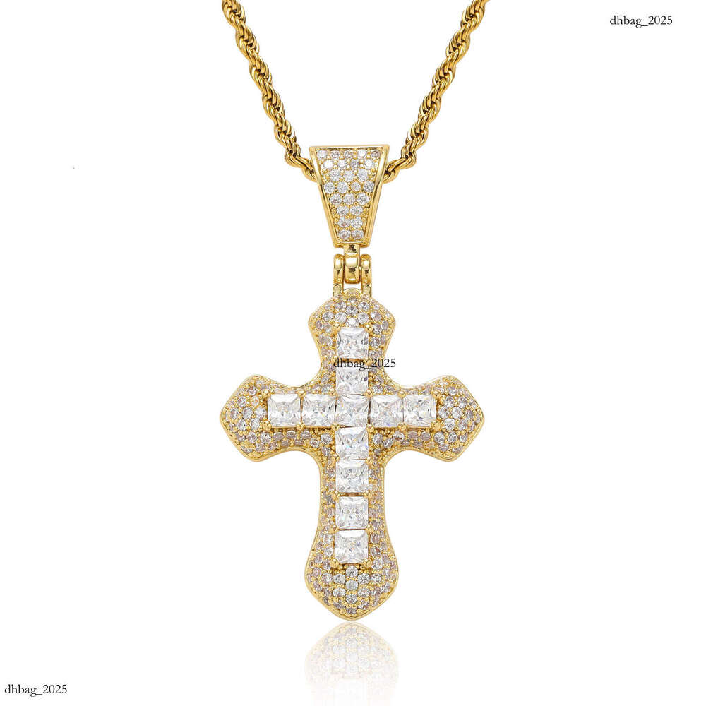T Square Moissanite chain Cross Pendant Simple Solid Men's Trendy Personality Niche Hip Hop Necklace