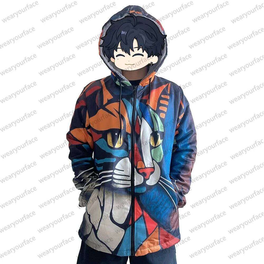 Men Cardigans Coats Gradient Art Colorful Graphics Printed Fleece Plush Thick Winter Casual Streetwear Unisex Clothing