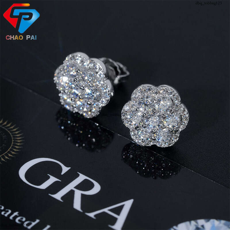 ICED OUT Flower Sier Moissanite Full Inlay Hip Hop Exclusive Earrings