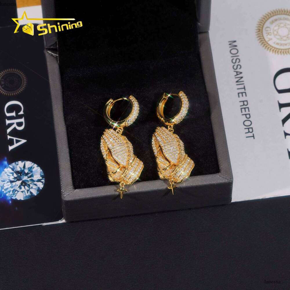 New Arrivals Hip Hop Style Moissanite Dia Iced Out Handclap Drop Sier Hoop Earrings