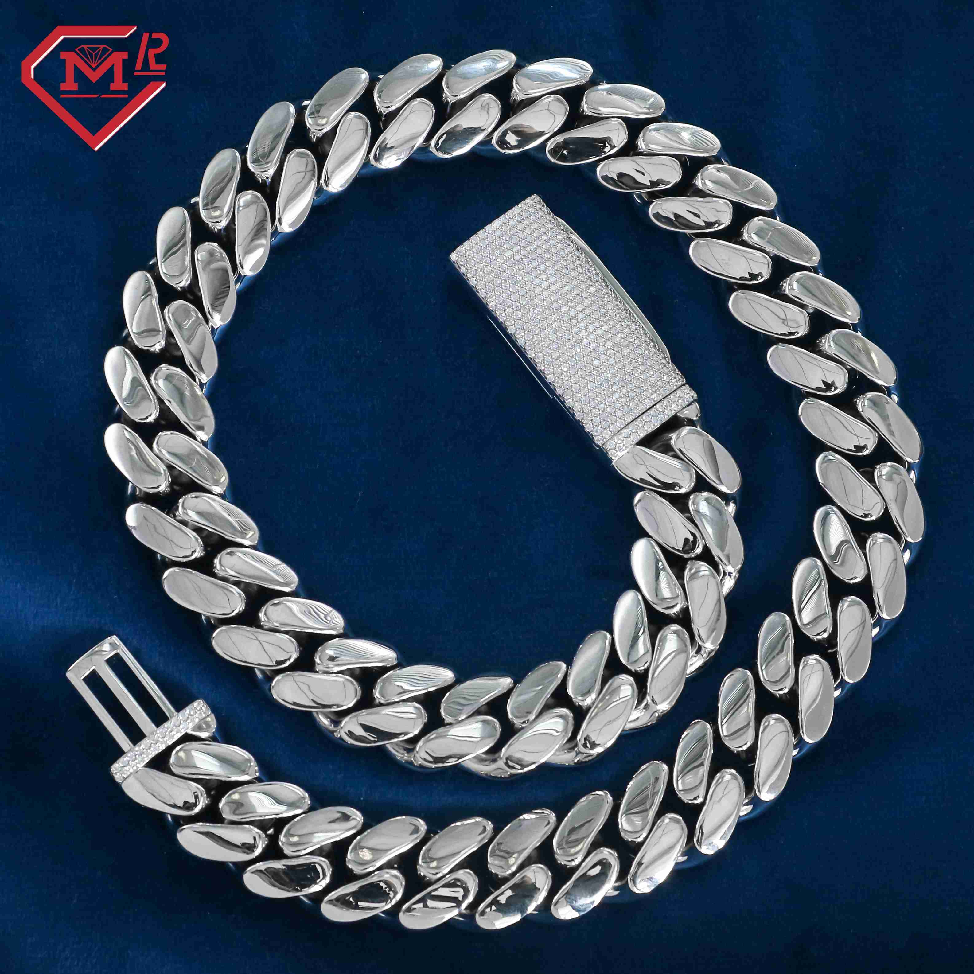 10K Gold Moissanite Cuban Chain Hip Hop Custom Plain Iced Out 16MM Plain Chain Cuban Link Chain