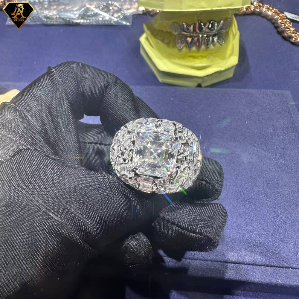 VVS Ice Out Moissanite Ring 925 Silver 18K Gold-Plated Hip-Hop Style GRA Certified