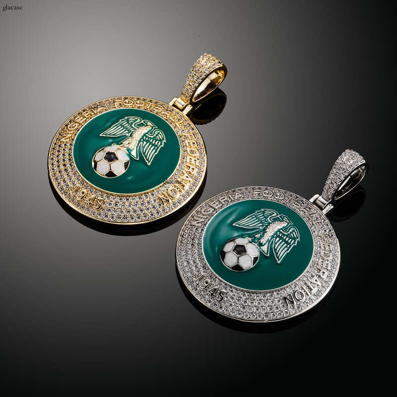Hip-Hop Fashion Accessories Nigerian Football Sports Commemorative Pendant Colorful Enamel Moissanite chain Necklace