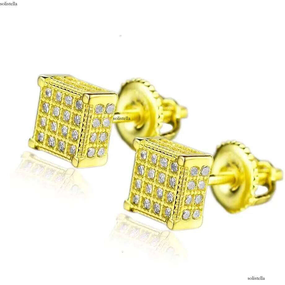 High Quality Jewelry Gold Plated Iec Out Zircon Dia Screw Back Sterling Sier Square Stud Earring for Men