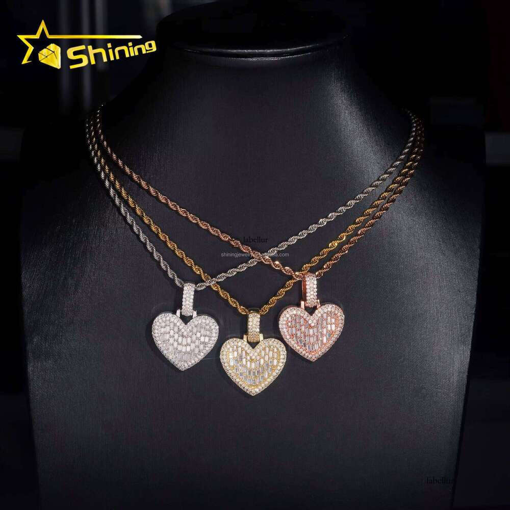 Pass Tester Elegent Style Women Gift Cute Jewelry VVS1 Moissanite Dia S Sier Iced Out Heart Charm Pendant