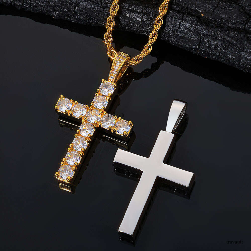 Iced Out VVS Moissanite Cross Pendant Hip Hop Full Dia Jewelry Men's Necklace